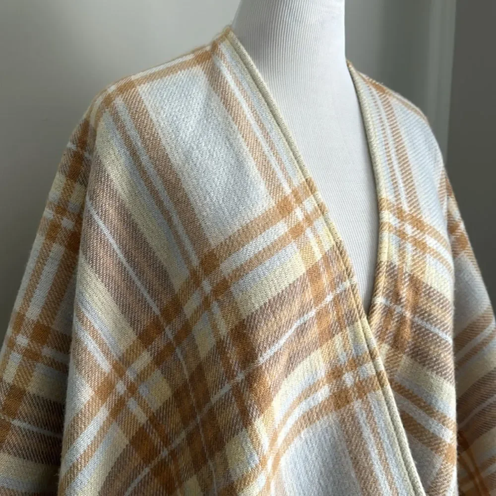 J. Crew Reversible Blanket Poncho Wrap Wool Blend with Fringe Size XS/S